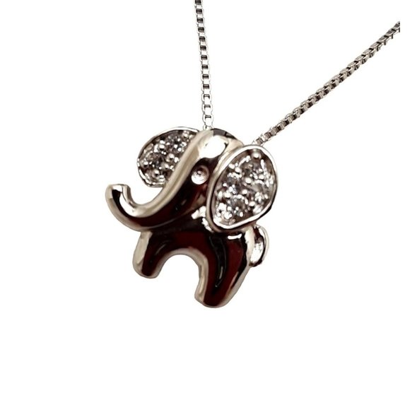 New .925 Sterling Silver Diamond 3/4" Elephant Pendant Necklace 20" Chain NIB - Picture 2 of 9